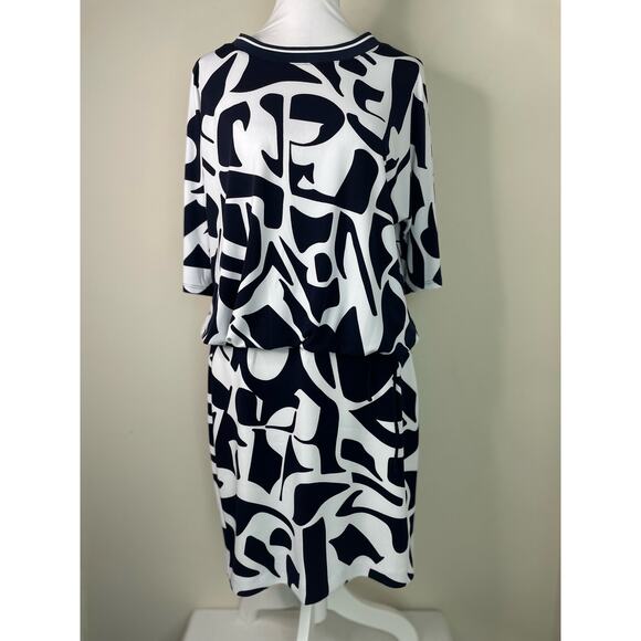 Joseph Ribkoff Dark Blue White Abstract Two Piece Skirt w Top Set Size 8 - Picture 2 of 9